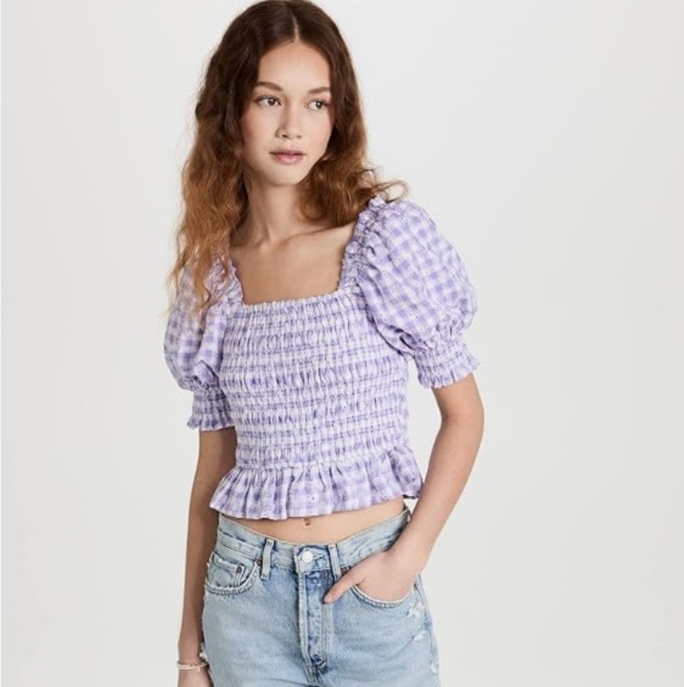 English Factory embroidered smocked top